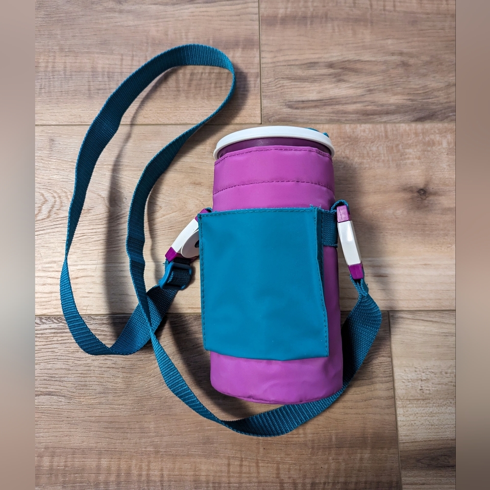 Vintage Tupperware Purple and Teal 30 oz. Tumbler with Carrying Strap